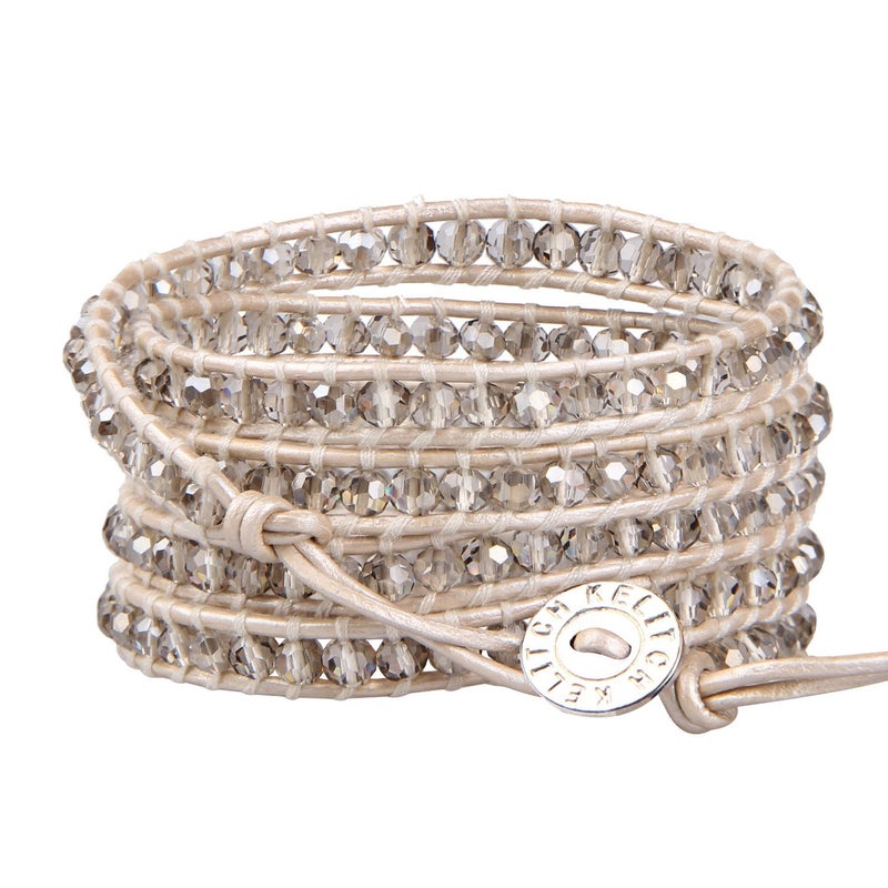 KELITCH New Gray Crystal Beaded 5 Wrap Bracelet On Leather Friendship Bracelets Jewelry for Womens - Image 1